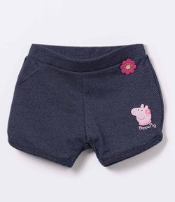 Short Infantil Imitando Jeans Estampa Peppa Pig - Tam 1 a 6 anos 
