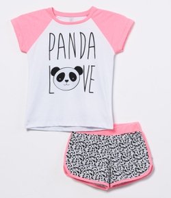 Pijama Infantil Estampa de Panda + Bermuda Full Print - Tam 4 a 14 