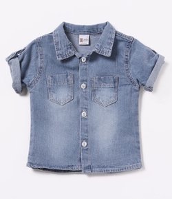 Camisa Infantil em Jeans - Tam 0 a 18 meses 
