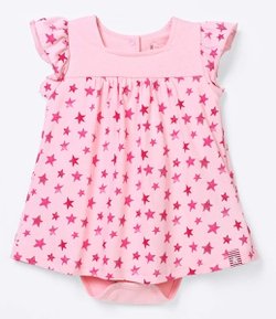 Vestido Body Infantil Estampa de Estrelinhas - Tam 0 a 18 meses 