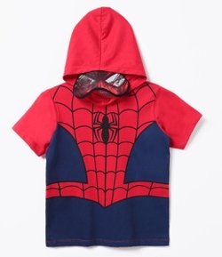 Camiseta Infantil Fantasia Homem Aranha com Capuz - Tam 2 a 10  
