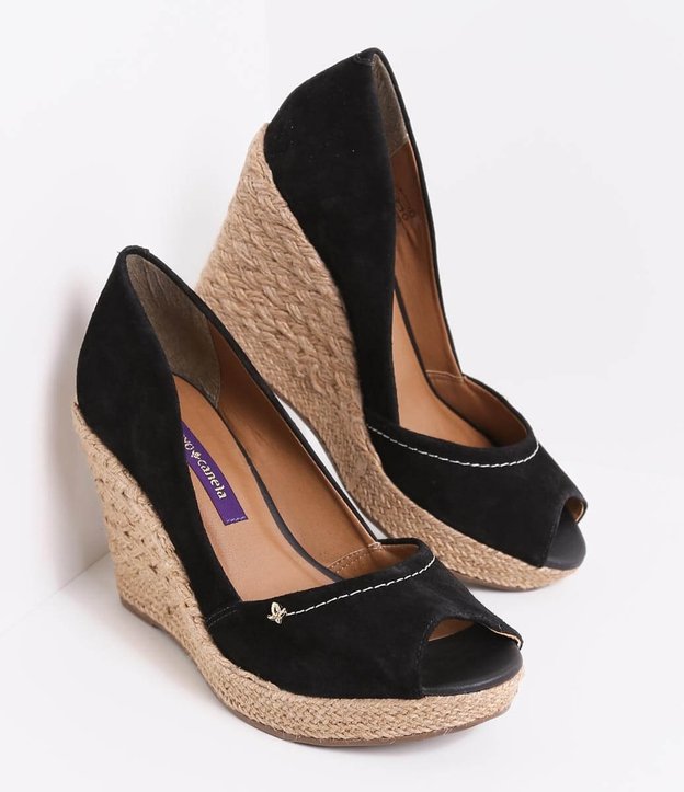 Peep Toe Feminino Cravo e Canela em Suede Anabela