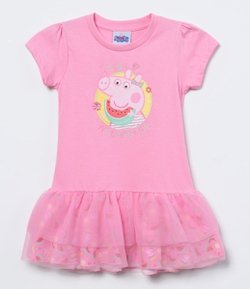 Vestido Infantil com Estampa Peppa Pig - Tam 1 a 6 anos