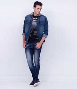 Camisa em Jeans com Capuz