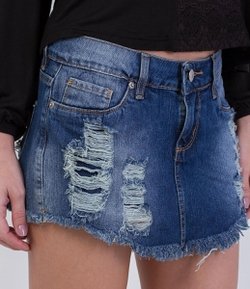 Short Saia em Jeans com Puídos