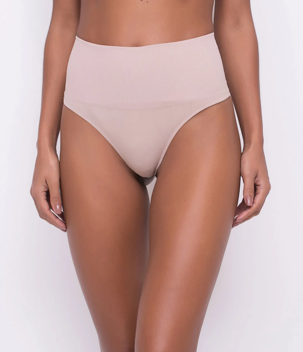 Calcinha Redutora Fio Básica em Microfibra com Cós Canelado Trifil Bege 1