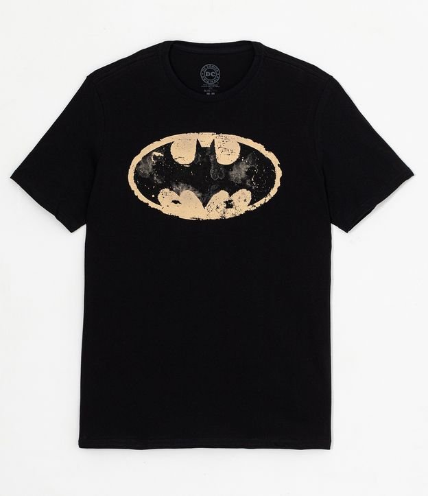 Camiseta em Algodão com Estampa do Batman e Manga Curta Preto
