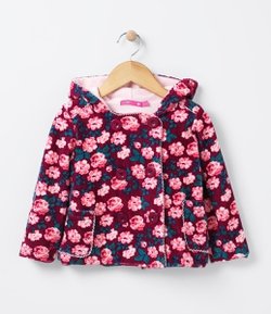 Casaco Infantil Floral em Fleece - Tam 1 a 4 