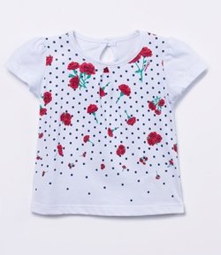 Blusa Infantil com Estampa Floral e Poá - Tam 0 a 18 meses 