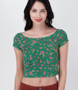 Blusa Cropped com Estampa Floral