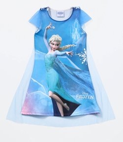 Vestido Infantil com Estampa Frozen e Capa Removível - Tam 2 a 12 anos 