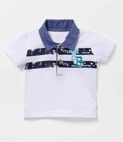 Camiseta Infantil com Gola Polo e Bordado no Peito - Tam 0 a 18 meses