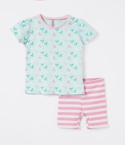 Pijama Infantil Estampado Listrado - Tam 1 a 4 