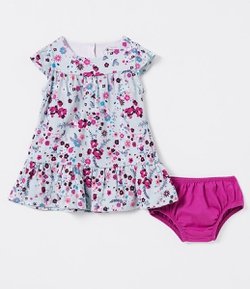 Vestido Infantil Floral com calcinha - Tam 0 a 18 meses 