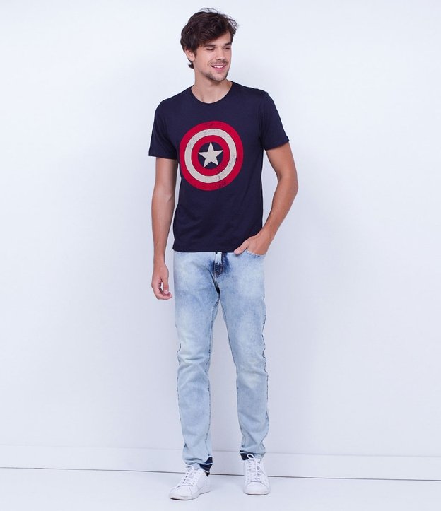 Camiseta em Meia Malha com Estampa do Capitão América 2