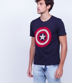 Camiseta em Meia Malha com Estampa do Capitão América