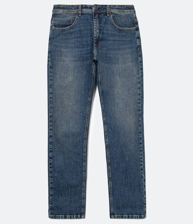 Calça Reta Básica Jeans com Elastano e Pesponto Contrastante Cinza 5
