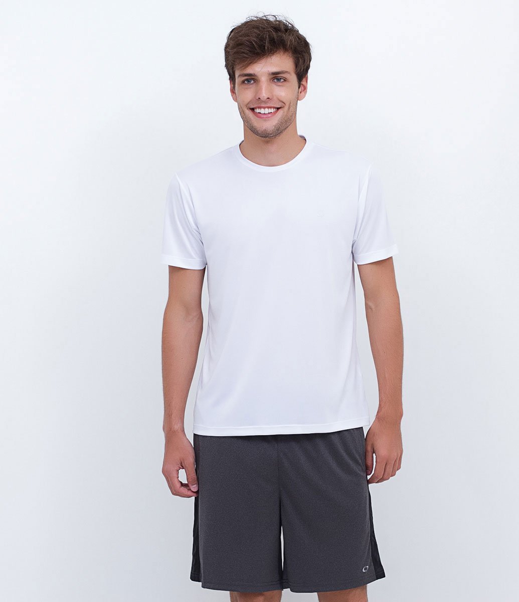 Camiseta Esportiva Básica com Proteção UV e Manga Curta Branco 1