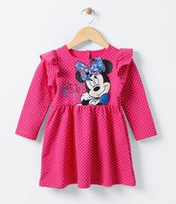 Vestido Infantil Poá com Estampa Minnie - Tam 1 a 6 anos 