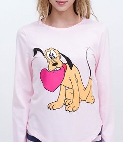 Pijama com Estampa Pluto + Calça Listrada