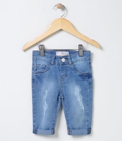 Calça Infantil em Jeans com Puídos - Tam 0 a 18 meses