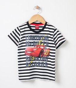 Camiseta Infantil Listrada com Estampa Carros - Tam 1 a 4 