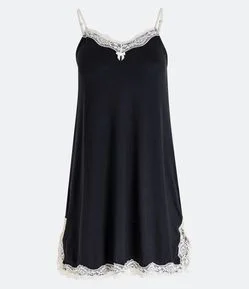 Camisola de Alcinha em Viscolycra com Renda no Decote e Barra