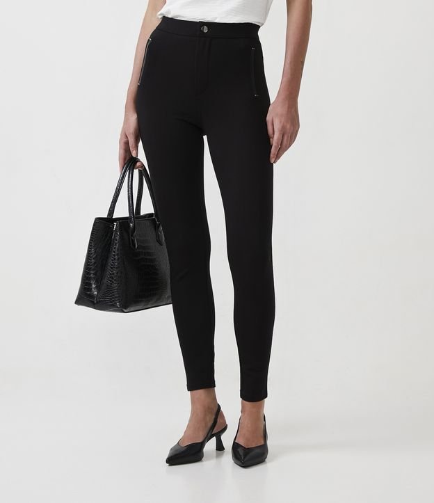 Mulheres tornozelo comprimento preto moda zip detalhe couro do