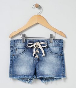 Short Jeans Infantil com Amarração - Tam 4 a 14 anos