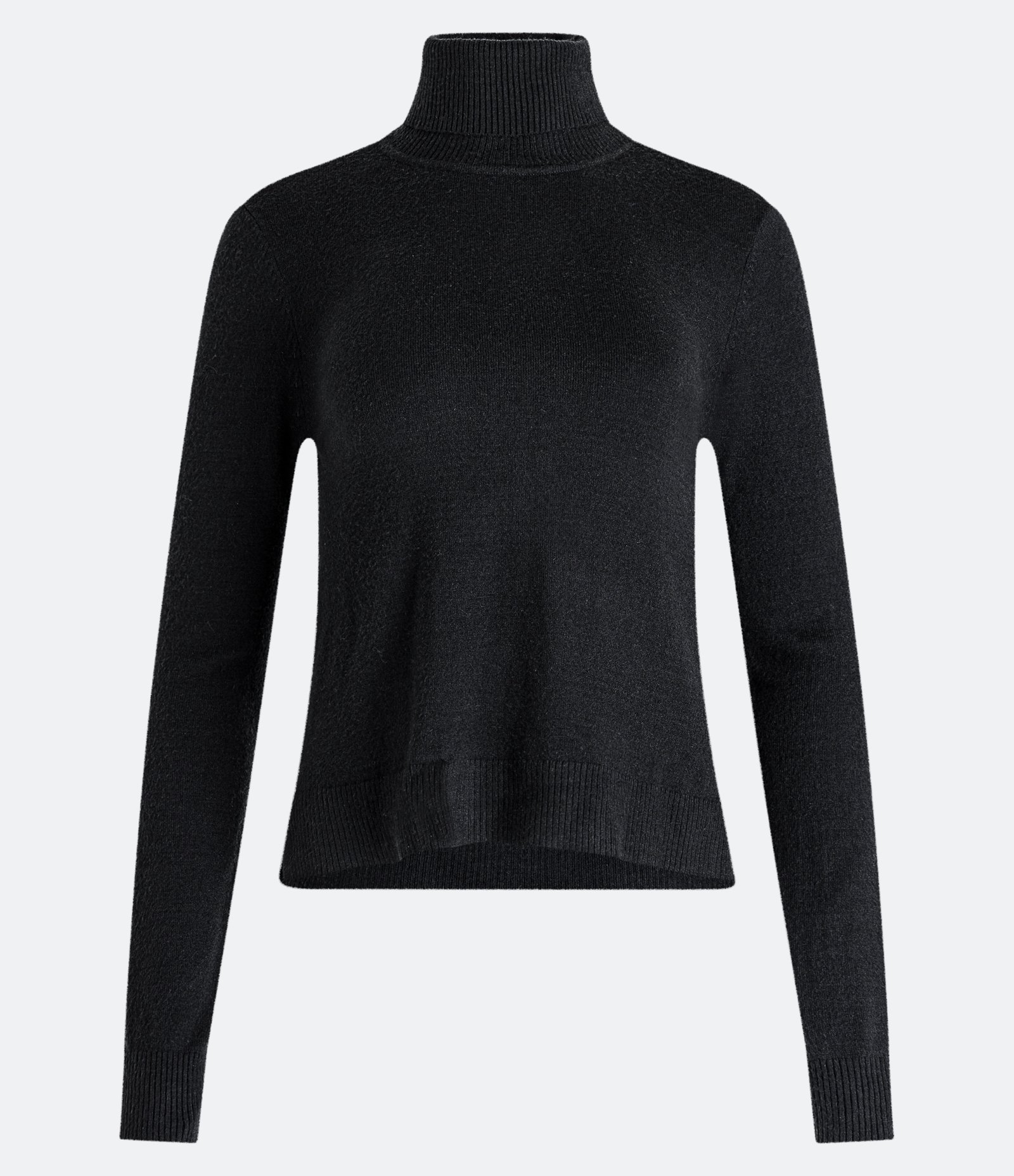 Blusa Alongada em Tricô com Golinha Alta e Fenda Preto 1