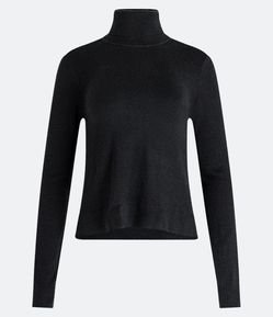 Blusa Alongada em Tricô com Golinha Alta e Fenda