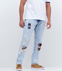 Calça Slim em Jeans Marmorizada