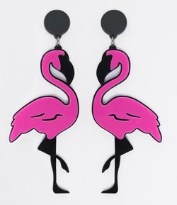 Brinco Divertido Formato Flamingo em Acrílico