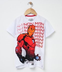Camiseta Infantil Alongada com Estampa Homem de Ferro Avengers - Tam 4 a 12 
