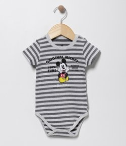 Body Infantil Listrado com Estampa Mickey Mouse - Tam 0 a 18 meses