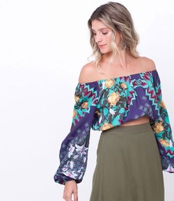 Blusa Cropped Ombro a Ombro Floral