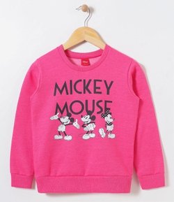 Blusão Infantil em Moletom com Estampa Mickey Mouse - Tam 4 a 14 