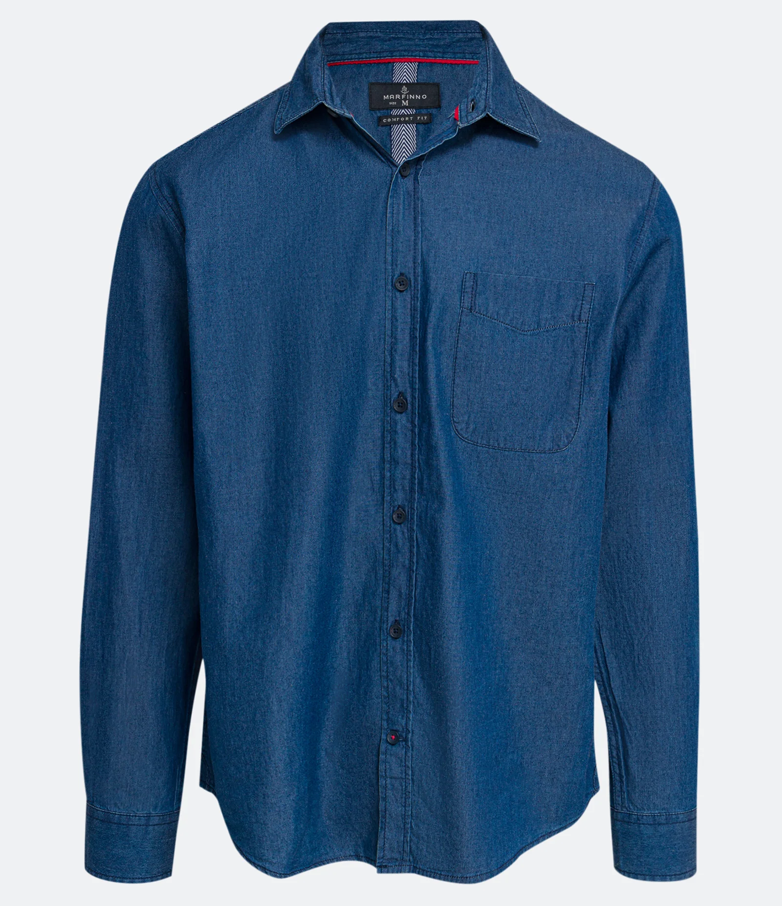 Camisa Comfort Jeans com Manga Longa e Bolso Azul 1