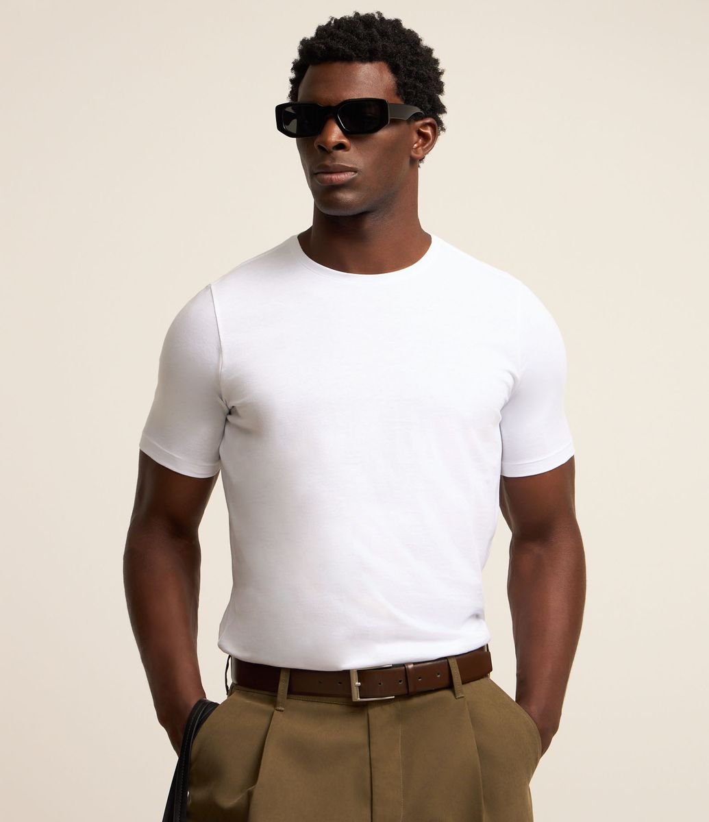 Camiseta Slim Básica em Algodão Peruano com Gola Redonda Branco