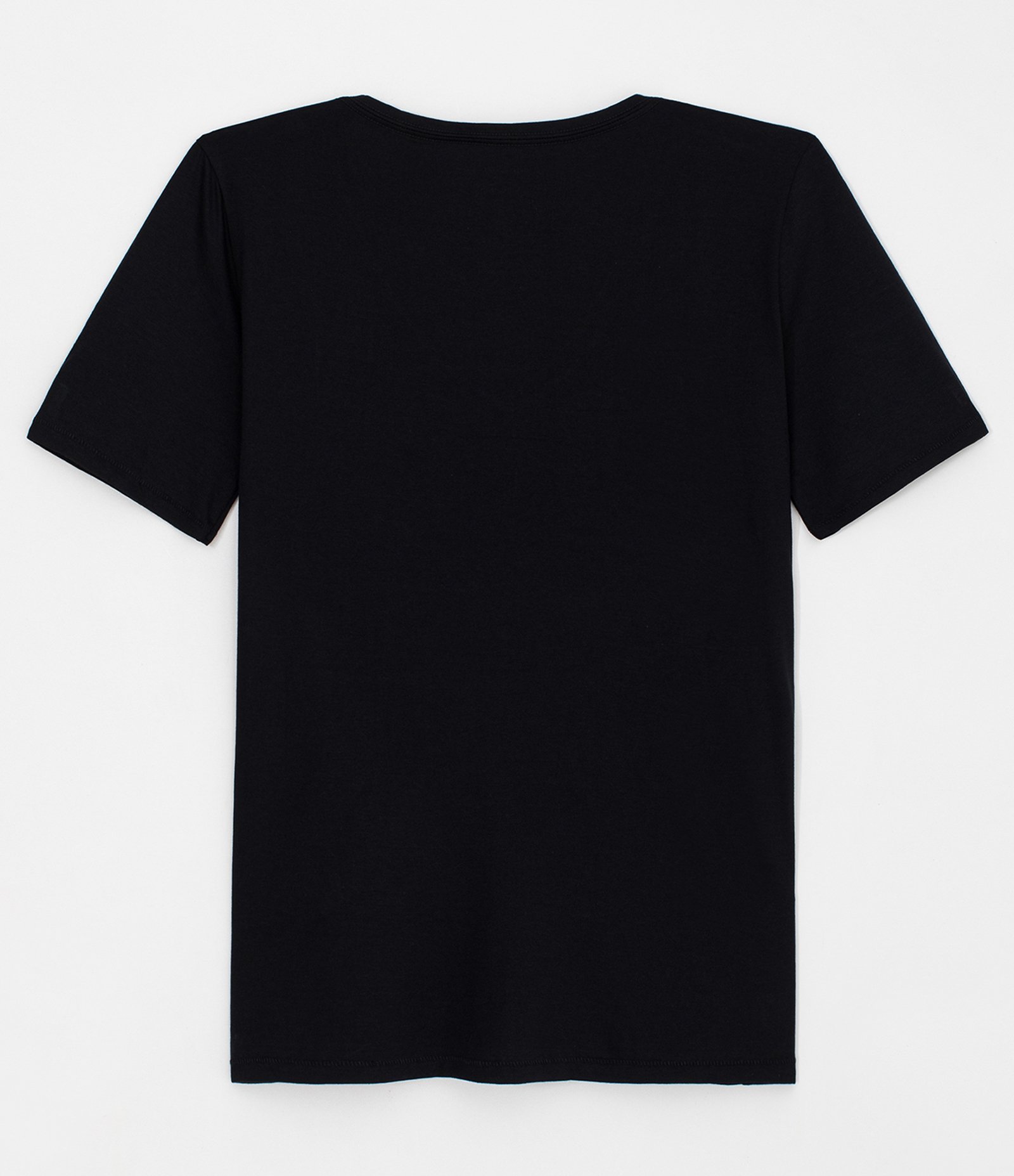 Blusa Básica em Algodão com Decote V e Manga Curta Jet Black 2