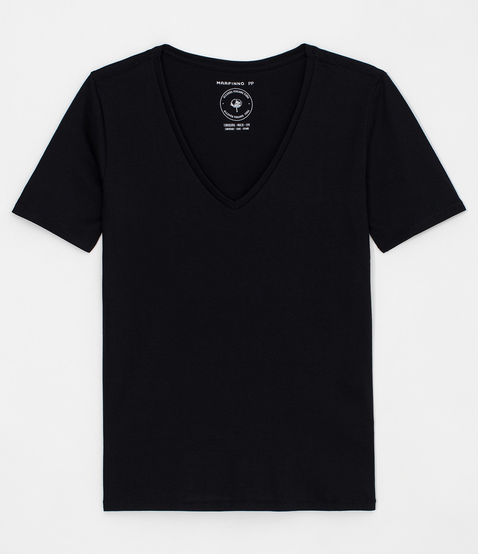 Blusa Básica em Algodão com Decote V e Manga Curta Jet Black 3