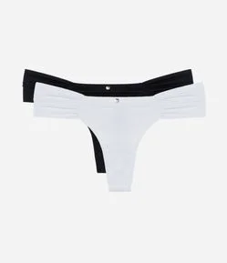 Kit 02 Calcinhas Biquíni Fio Duplo em Microfibra com Lateral Drapeada