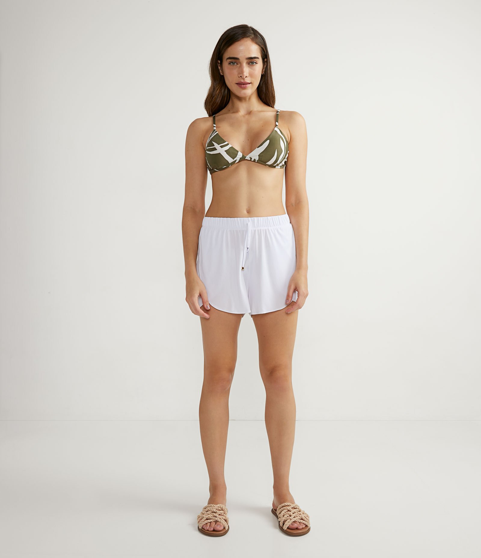 Saída de Praia Short Básico em Poliamida com Cós Elástico Branco 4