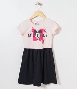 Vestido Infantil com Estampa Mickey Mouse - Tam 4 a 14
