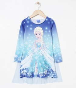 Vestido Infantil em Suplex com Estampa Frozen - Tam 4 a 12 anos