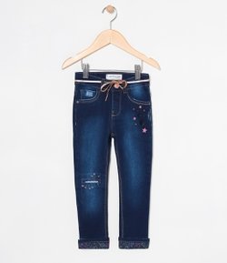 Calça Infantil em Jeans com Bordado - Tam 1 a 4