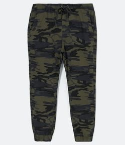 Calça Jogger em Sarja com Estampa Camuflada