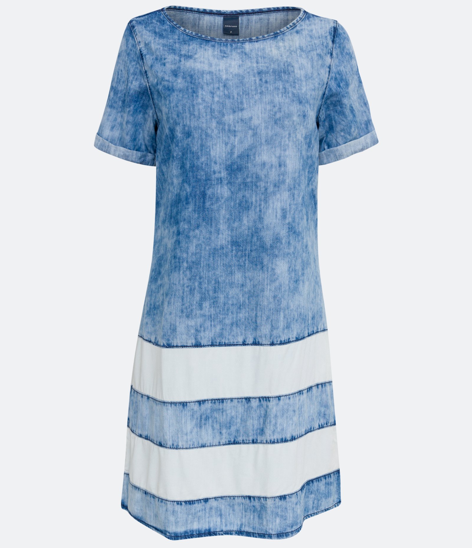 Vestido Curto em Jeans com Listras Azul 1