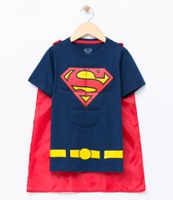 Camiseta Fantasia Infantil Superman com Capa - Tam 2 a 10 