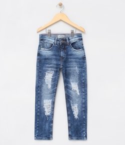Calça Skinny Infantil em Jeans com Rasgos - Tam 6 a 14 